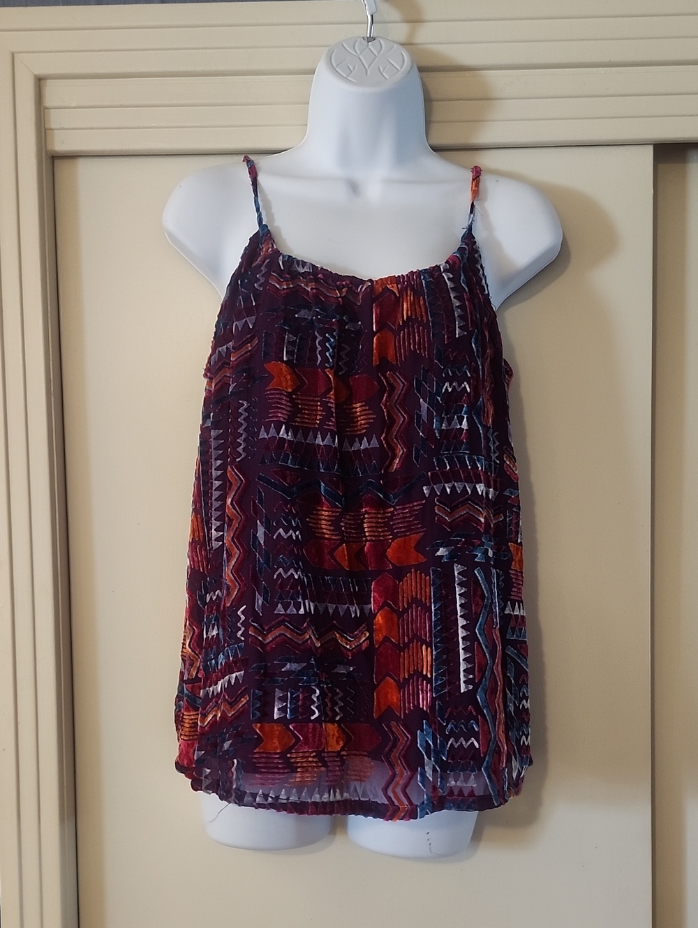 Tucker Women’s Printed Spaghetti Strap Tank Top - Burgundy Multi Small